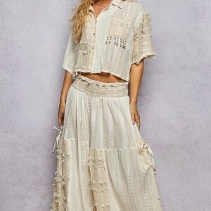 ✨POL ✨Boho Ruffle Contrast Shell Trim Wide Leg Pants